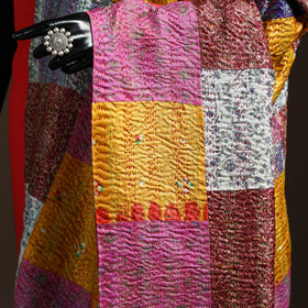 Bengal Hand Embroidery Patchwork Reversible Silk Kantha Dupatta 45