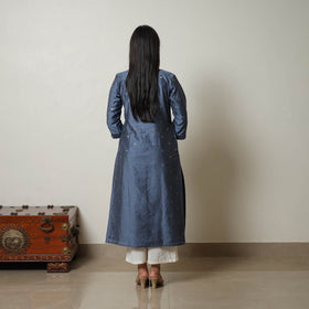 Blue - Polka Zari Butta Spun Dupion Silk Straight Plain Kurta 13