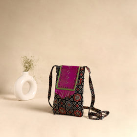Traditional Kutch Mashru Silk Leather Flap Sling Bag 64
