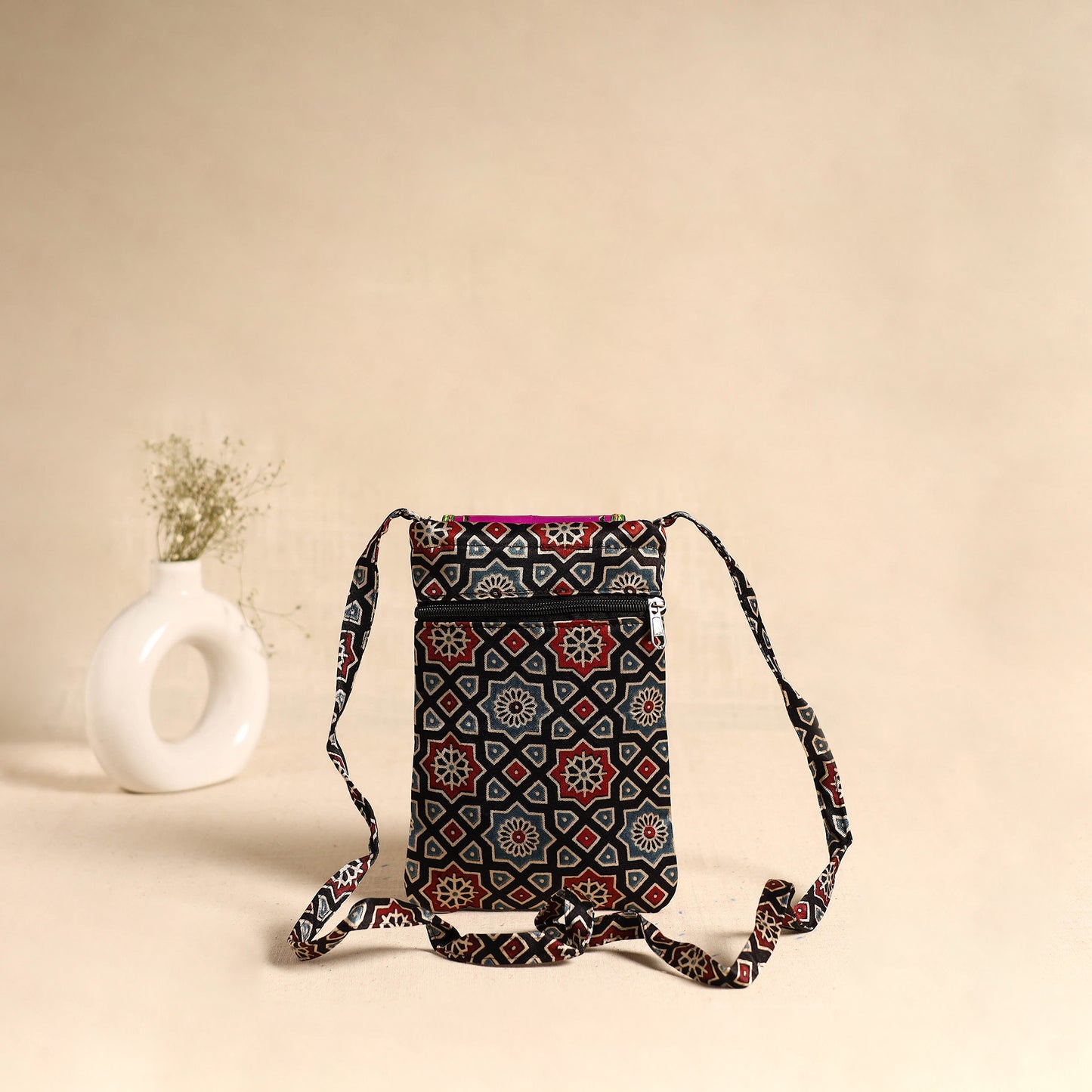 Traditional Kutch Mashru Silk Leather Flap Sling Bag 64