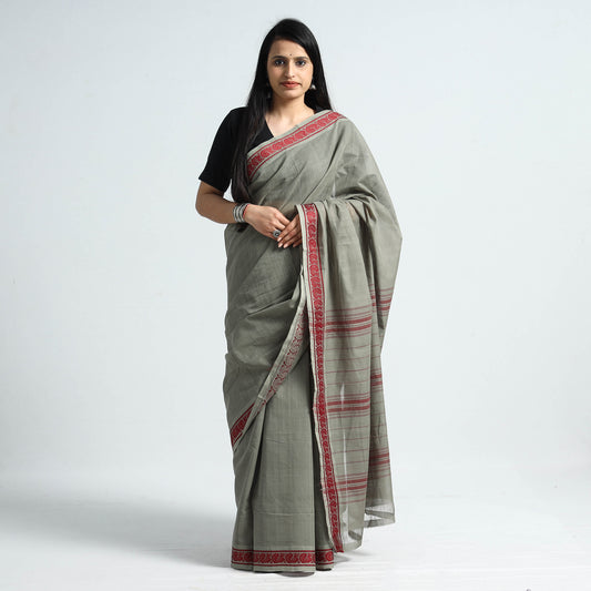 Grey - Traditional Challapalli Handloom Cotton Saree with Thread Border