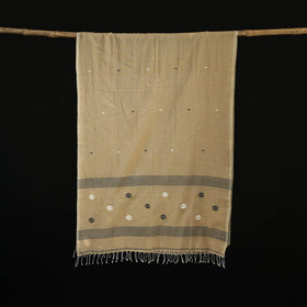 Beige - Burdwan Jamdani Handloom Cotton Stole with Tassels 02