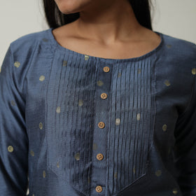 Blue - Polka Zari Butta Spun Dupion Silk Straight Plain Kurta 13
