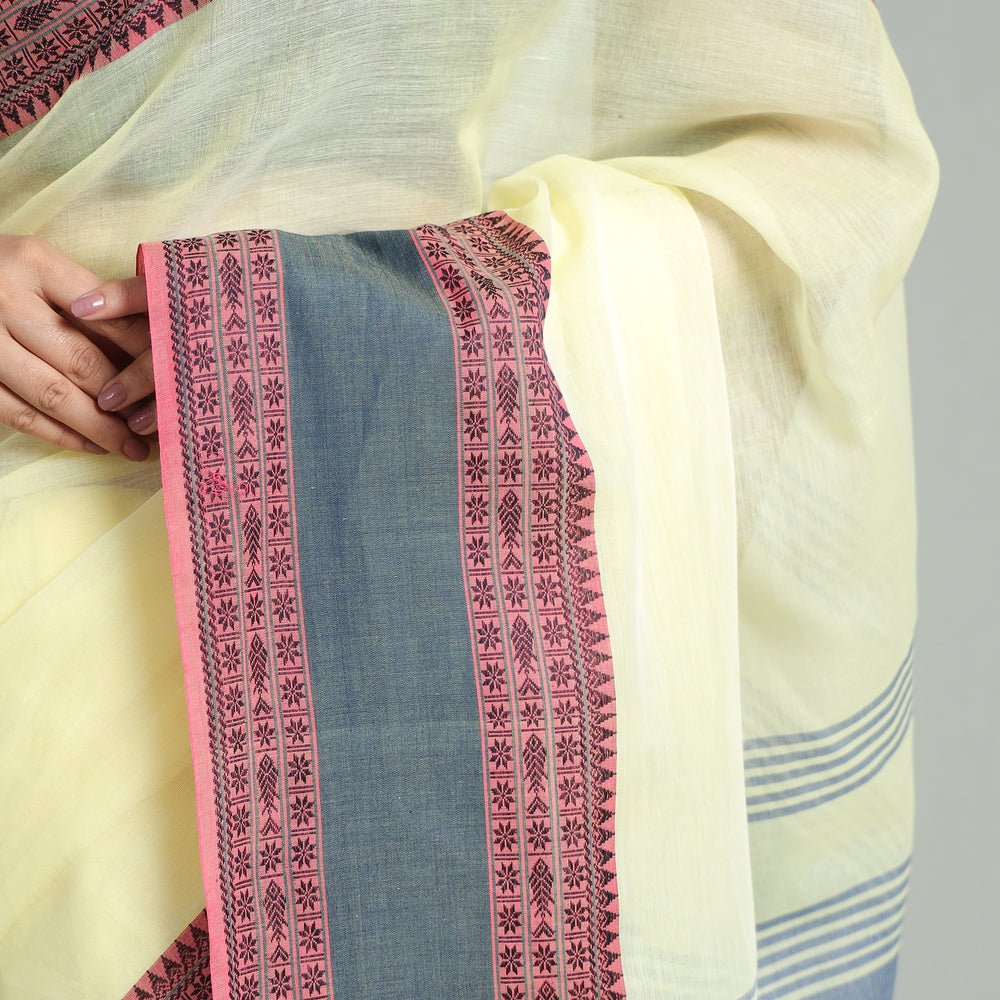 Yellow - Bengal Woven Border Handloom Pure Cotton Saree 38