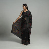 Black - Handcrafted Bengal Nakshi Kantha Work Silk Saree 31