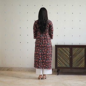 Red Block Printed Cotton Gota Work Long Bagru Kurta
