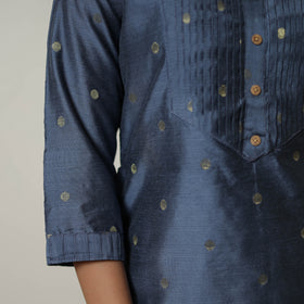 Blue - Polka Zari Butta Spun Dupion Silk Straight Plain Kurta 13