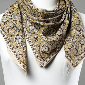 Yellow Pedana Kalamkari Block Printed Natural Dyed Cotton Scarf 