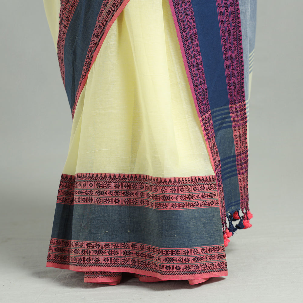 Yellow - Bengal Woven Border Handloom Pure Cotton Saree 38