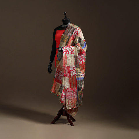 Bengal Hand Embroidery Patchwork Reversible Silk Kantha Dupatta 46