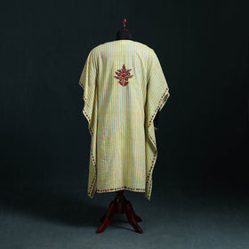 Yellow - Kashmiri Kashida Hand Embroidered Cotton Kaftan (Medium) 01