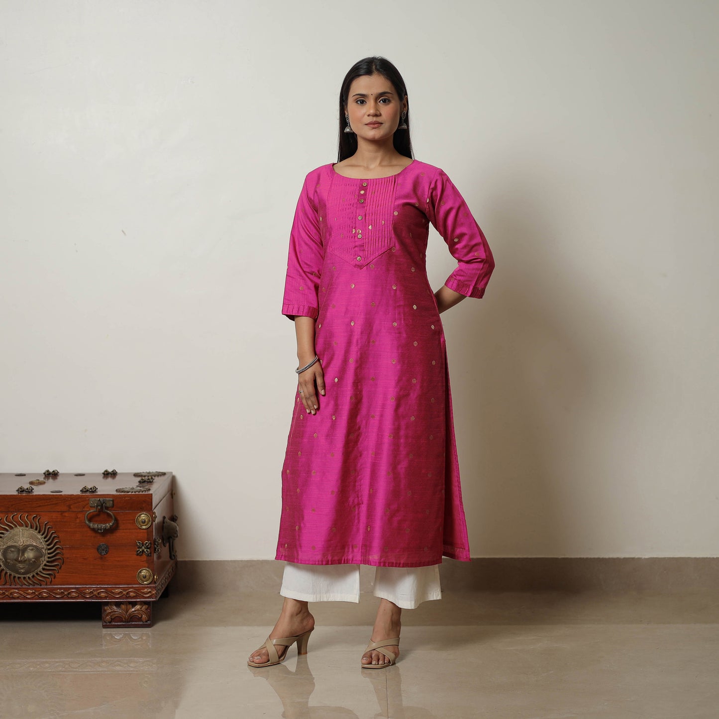 Purple - Polka Zari Butta Spun Dupion Silk Straight Plain Kurta 15