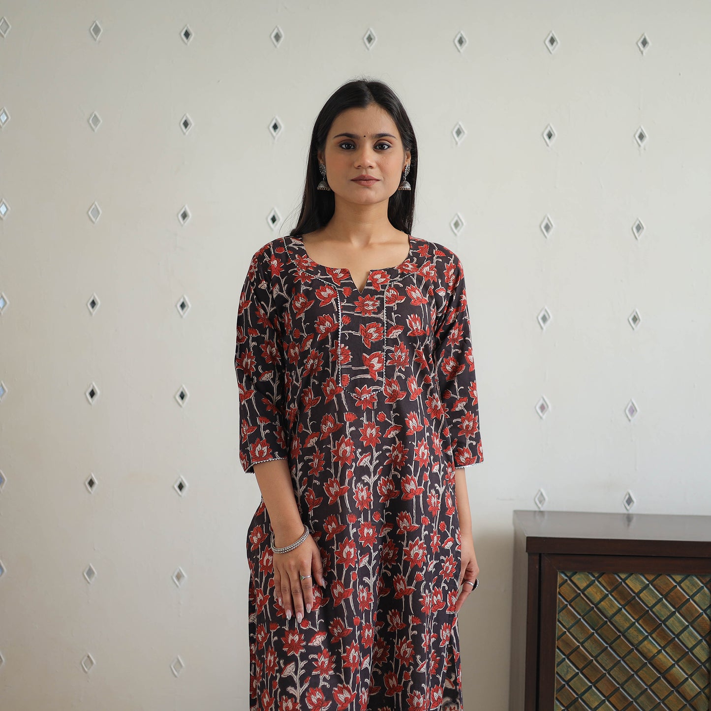 Block Printed Cotton Gota Work Long Bagru Kurta 21