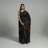 Black - Handcrafted Bengal Nakshi Kantha Work Silk Saree 31