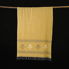 Yellow - Burdwan Jamdani Handloom Cotton Stole with Tassels 04