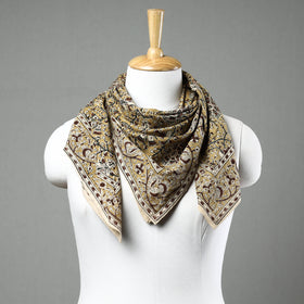 Yellow Pedana Kalamkari Block Printed Natural Dyed Cotton Scarf 