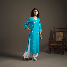 Jacquard Cotton Straight Long Kurta for Women 09
