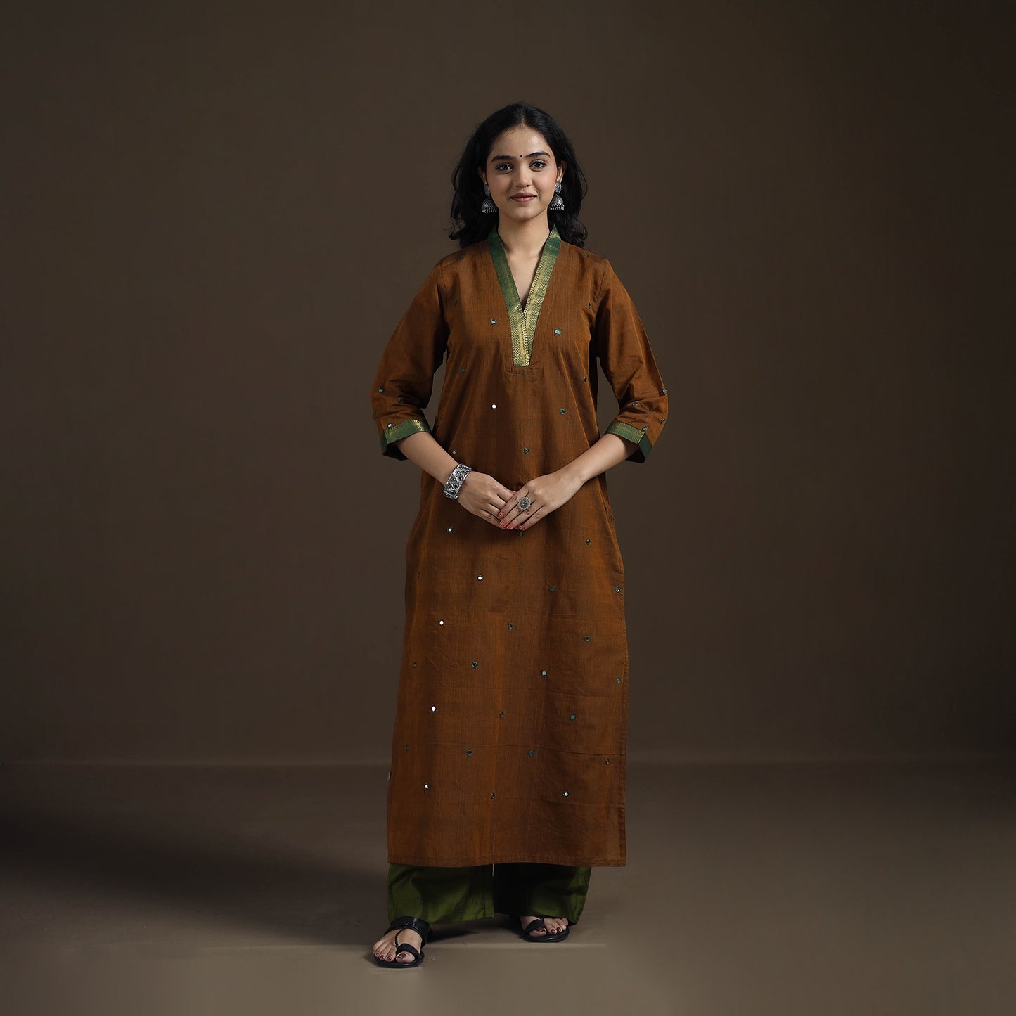 Mangalagiri Pure Handwoven Cotton Mirror Work Straight Kurta for women 10