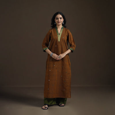 Mangalagiri Pure Handwoven Cotton Mirror Work Straight Kurta for women 10