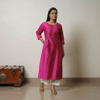 Purple - Polka Zari Butta Spun Dupion Silk Straight Plain Kurta 15