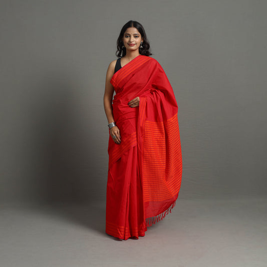 Red - Bengal Handwoven Cotton Begampuri Saree 02