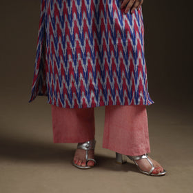Pochampally Ikat Cotton Long Kurta with Palazzo & Dupatta Suit Set for Women 13