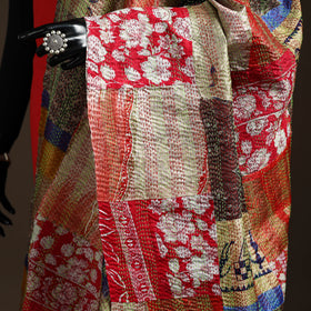 Multicolor - Bengal Hand Embroidery Patchwork Reversible Silk Kantha Dupatta 46