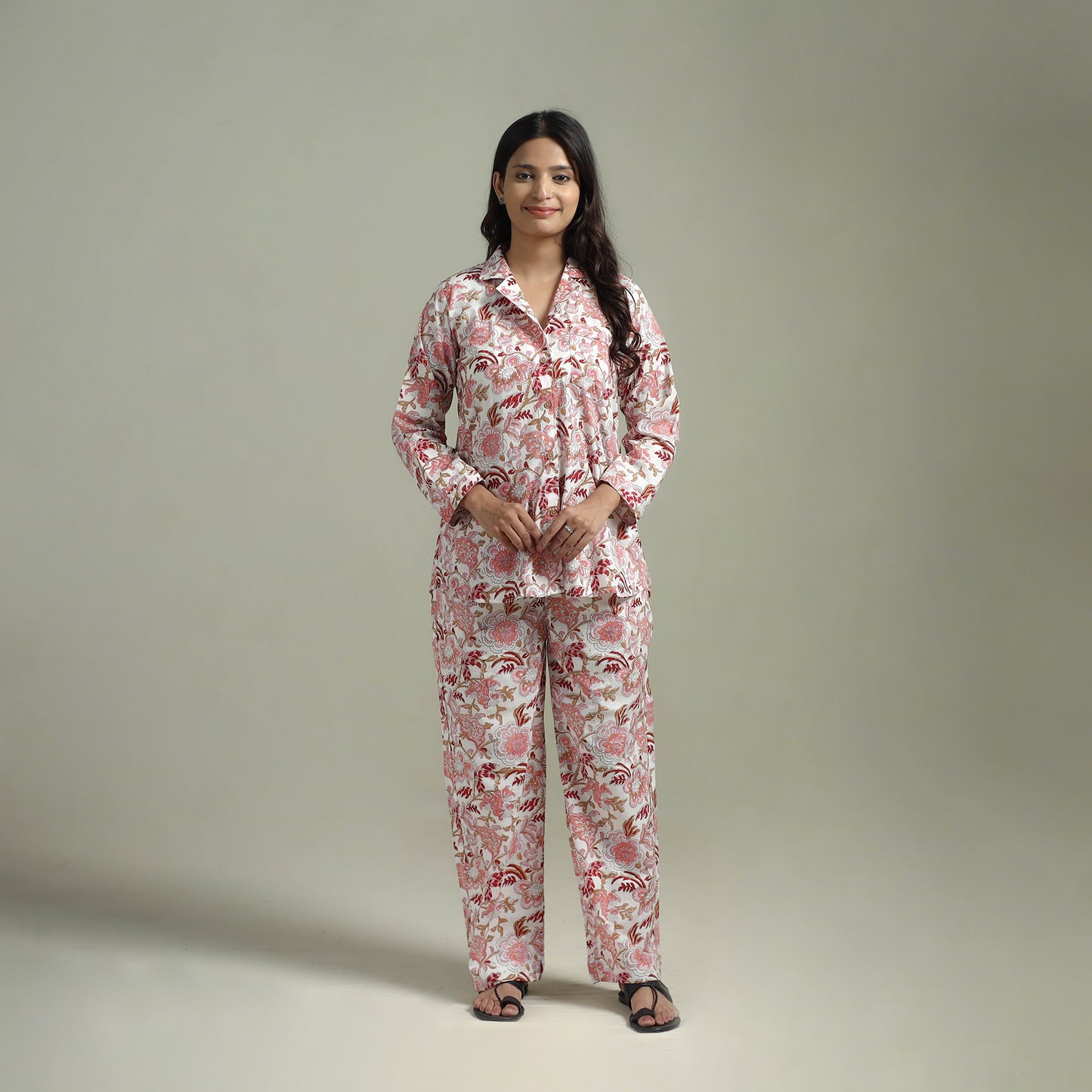 Sanganeri Floral Printed Cotton Night Suit for Women 18