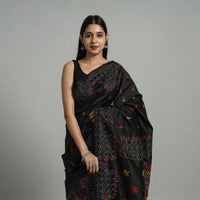 Black - Handcrafted Bengal Nakshi Kantha Work Silk Saree 31