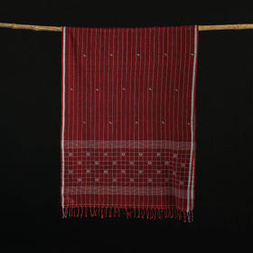 Maroon - Burdwan Jamdani Handloom Cotton Stole with Tassels 06