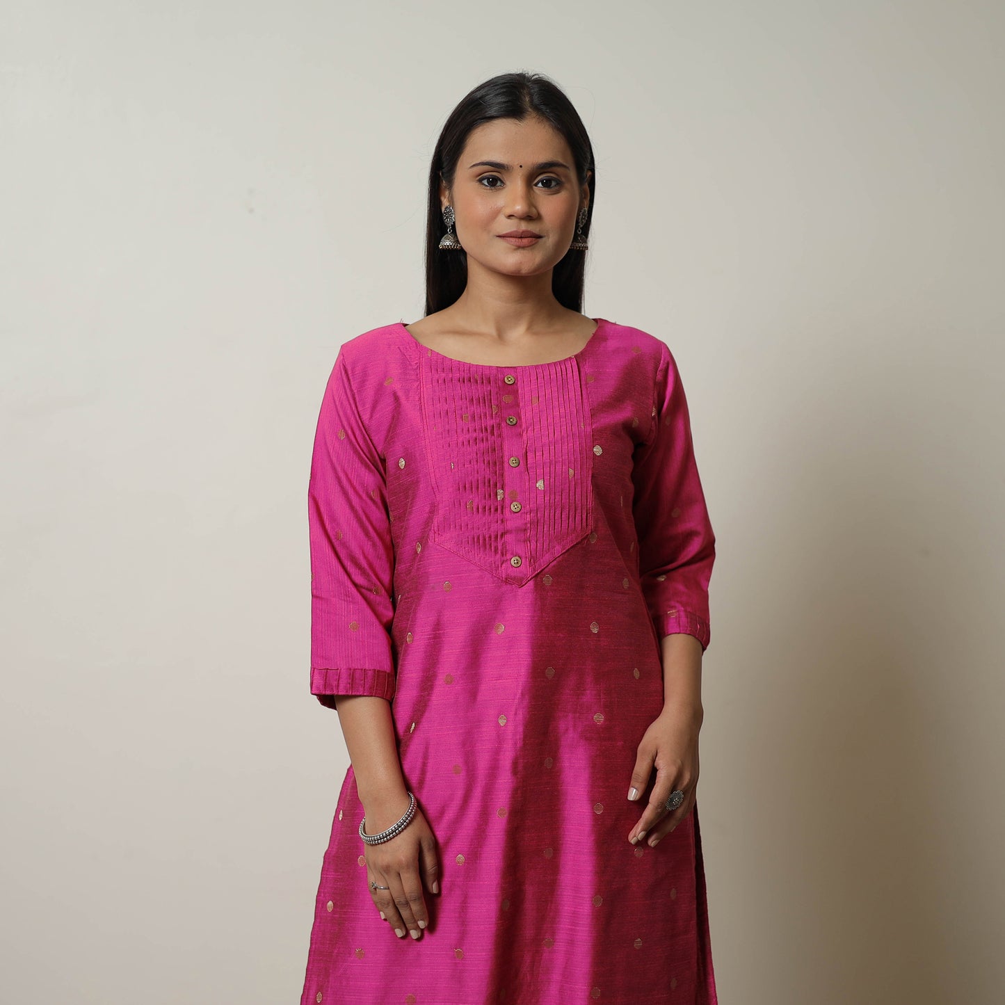 Purple - Polka Zari Butta Spun Dupion Silk Straight Plain Kurta 15