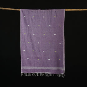 Purple - Burdwan Jamdani Handloom Cotton Stole with Tassels 07