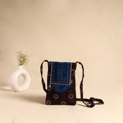 Traditional Kutch Mashru Silk Leather Flap Sling Bag 66