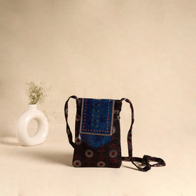 Traditional Kutch Mashru Silk Leather Flap Sling Bag 66
