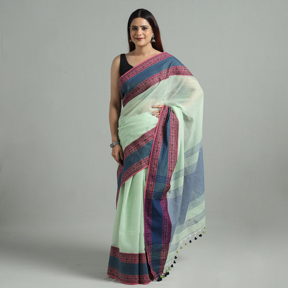 Green - Bengal Woven Border Handloom Pure Cotton Saree 39