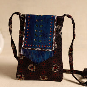 Traditional Kutch Mashru Silk Leather Flap Sling Bag 66