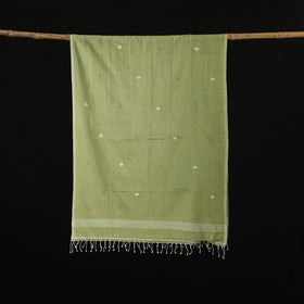 Green - Burdwan Jamdani Handloom Cotton Stole with Tassels 08