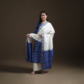 Blue - Pochampally Ikat Cotton Long Kurta with Palazzo & Dupatta Suit Set for Women 08
