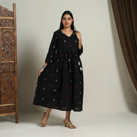 Black - Flared Cotton Angrakha Jacquard Dress 12