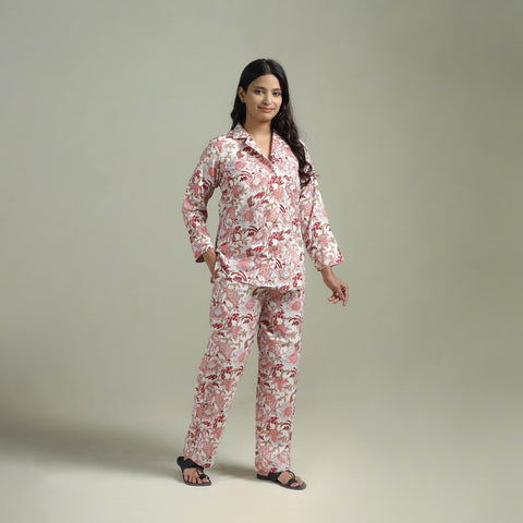 Sanganeri Floral Printed Cotton Night Suit for Women 18