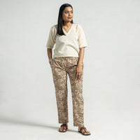 Beige - Kalamkari Block Printed Cotton Elasticated Pant