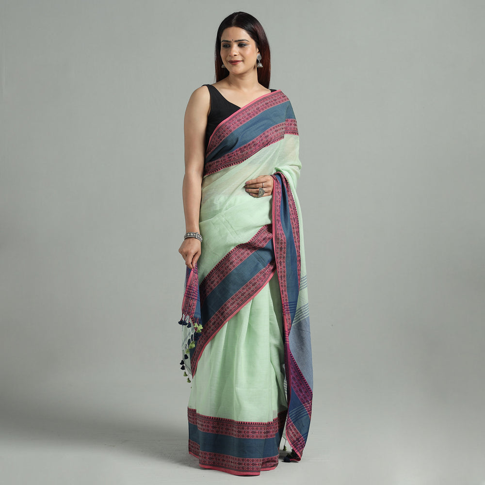 Green - Bengal Woven Border Handloom Pure Cotton Saree 39