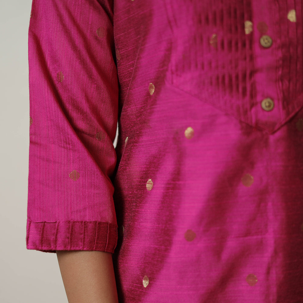 Purple - Polka Zari Butta Spun Dupion Silk Straight Plain Kurta 15