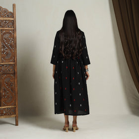 Black - Flared Cotton Angrakha Jacquard Dress 12