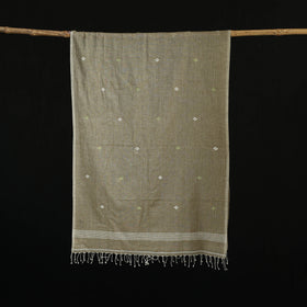 Brown - Burdwan Jamdani Handloom Cotton Stole with Tassels 09
