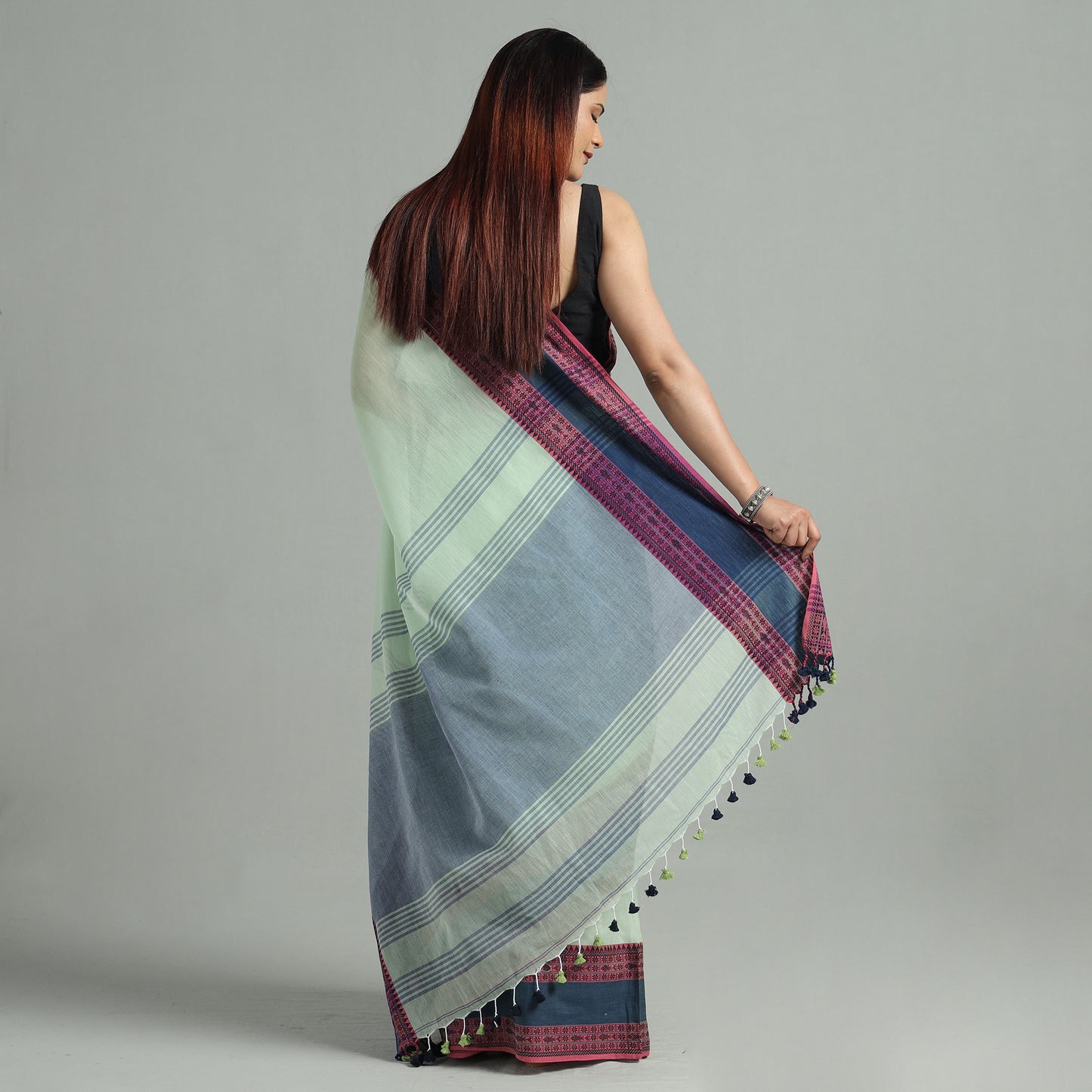 Green - Bengal Woven Border Handloom Pure Cotton Saree 39