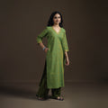 Green - Mangalagiri Pure Handwoven Cotton Mirror Work Straight Kurta for women 25