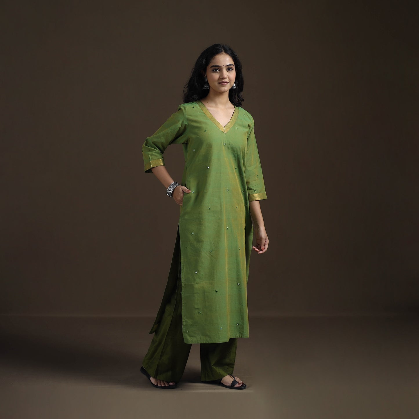 Mangalagiri Pure Handwoven Cotton Mirror Work Straight Kurta for women 25