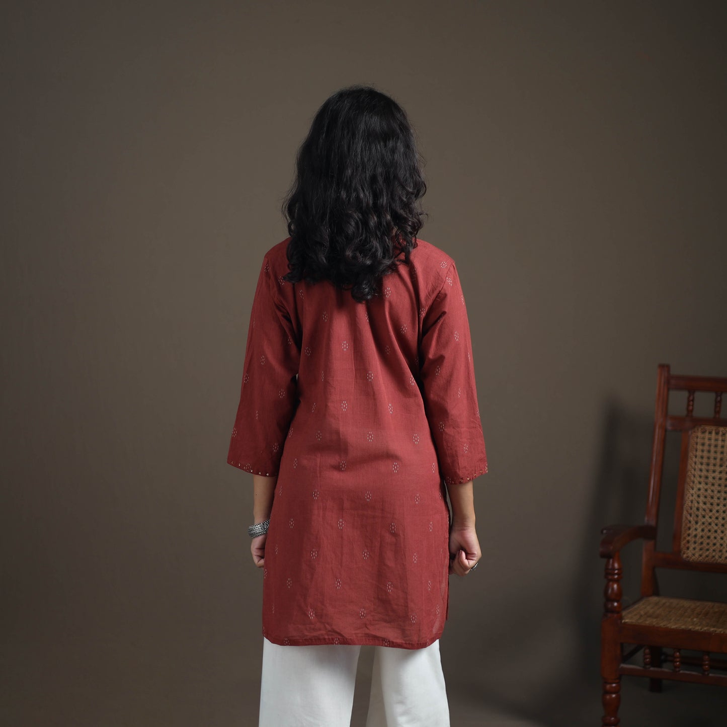 Sequin Work Jacquard Cotton Short Kurta for Women 24