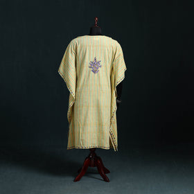 Yellow - Kashmiri Kashida Hand Embroidered Cotton Kaftan (Medium) 02